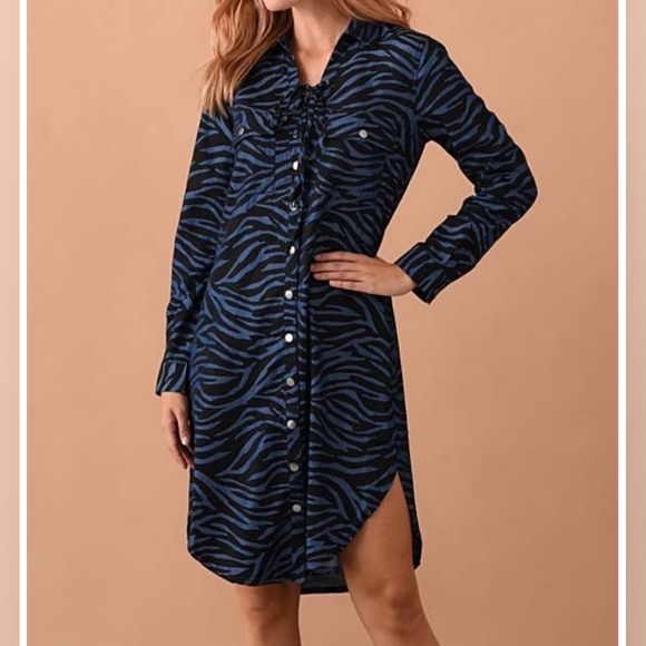 Elliot & Vine Dresses & Skirts - Blue & Black Zebra Lace-Up Shirt Dress